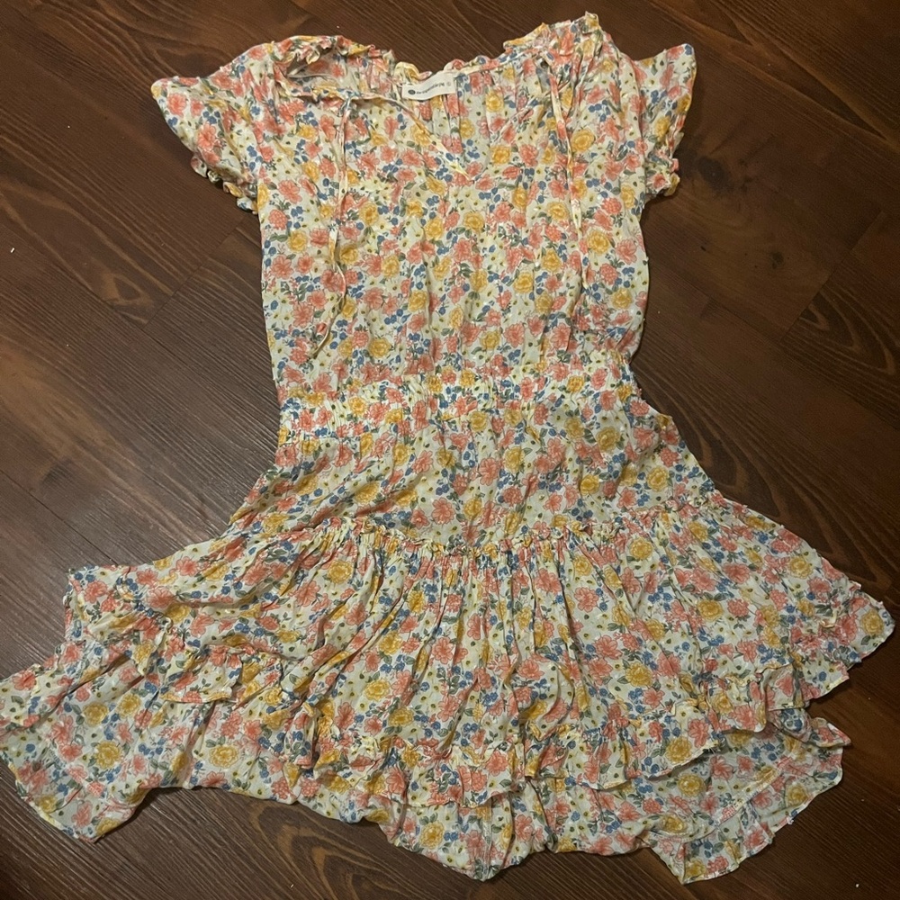 The Impeccable Pig Pink and Yellow Ruffled Smocked Sundress - Picture 2 of 3